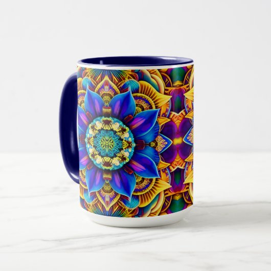 Zonneblauwe Mandala Mok (Voorkant links)