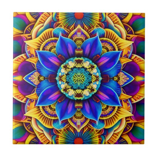 Zonneblauwe Mandala Tegeltje (Voorkant)