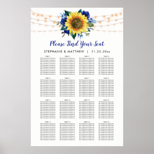 Zonnebloedige zweetvaartkaart Blauwe Floral Poster (Voorkant)