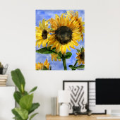 Zonnebloem 01 Waterverf schilderijen Kunstafdrukke Poster (Thuiskantoor)