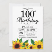 Zonnebloem 100th Birthday Invitation Kaart (Voorkant)