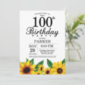 Zonnebloem 100th Birthday Invitation Kaart (Staand voorkant)