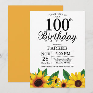 Zonnebloem 100th Birthday Invitation Kaart
