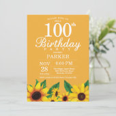Zonnebloem 100th Birthday Invitation Kaart (Staand voorkant)