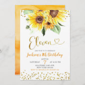 Zonnebloem 11th Birthday Invitation Kaart (Voorkant / Achterkant)