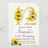 Zonnebloem 12e verjaardag kaart (Voorkant / Achterkant)