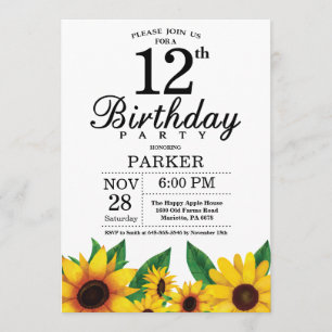 Zonnebloem 12th Birthday Invitation Kaart
