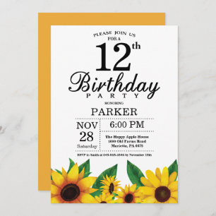Zonnebloem 12th Birthday Invitation Kaart