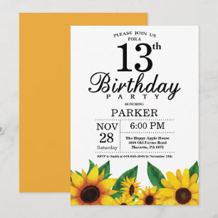Zonnebloem 13th Birthday Invitation Kaart