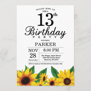 Zonnebloem 13th Birthday Invitation Kaart