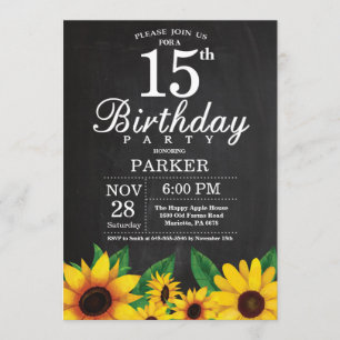 Zonnebloem 15th Birthday Invitation Kaart