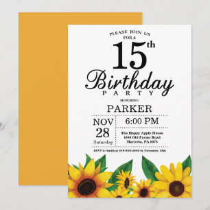 Zonnebloem 15th Birthday Invitation Kaart