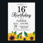 Zonnebloem 16th Birthday Invitation Kaart<br><div class="desc">Zonnebloem 16th Birthday Invitation. Floral Flowers en White Background landretro. Kinder bevalling. 12e 13e 15e 16e 18e 21e 30e 40e 50e 60e 70e 90e 100e, om het even welke leeftijd. Afdrukbaar digitaal. Voor verdere aanpassing, te klikken gelieve de knoop "van de Aanpassing het"en ons ontwerphulpmiddel te gebruiken om deze sjabloon...</div>