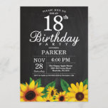 Zonnebloem 18th Birthday Invitation Kaart<br><div class="desc">Zonnebloem 18u uitnodiging op zondag. Floral Flowers en Chalkboard Background landretro. Vrouwendag. 12e 13e 15e 16e 18e 21e 30e 40e 50e 60e 70e 90e 100e, om het even welke leeftijd. Afdrukbaar digitaal. Voor verdere aanpassing, te klikken gelieve de knoop "van de Aanpassing het"en ons ontwerphulpmiddel te gebruiken om deze sjabloon...</div>