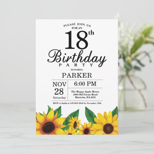 Zonnebloem 18th Birthday Invitation Kaart (Staand voorkant)