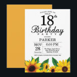 Zonnebloem 18th Birthday Invitation Kaart<br><div class="desc">Zonnebloem 18th Birthday Invitation. Floral Flowers en White Background landretro. Vrouwendag. 12e 13e 15e 16e 18e 21e 30e 40e 50e 60e 70e 90e 100e, om het even welke leeftijd. Afdrukbaar digitaal. Voor verdere aanpassing, te klikken gelieve de knoop "van de Aanpassing het"en ons ontwerphulpmiddel te gebruiken om deze sjabloon te...</div>