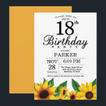 Zonnebloem 18th Birthday Invitation Kaart<br><div class="desc">Zonnebloem 18th Birthday Invitation. Floral Flowers en White Background landretro. Vrouwendag. 12e 13e 15e 16e 18e 21e 30e 40e 50e 60e 70e 90e 100e, om het even welke leeftijd. Afdrukbaar digitaal. Voor verdere aanpassing, te klikken gelieve de knoop "van de Aanpassing het"en ons ontwerphulpmiddel te gebruiken om deze sjabloon te...</div>