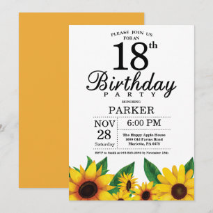 Zonnebloem 18th Birthday Invitation Kaart
