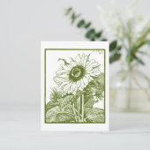 Zonnebloem (1919)  Woodcut door Julie de Graag Briefkaart (Staand voorkant)