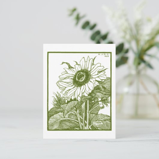 Zonnebloem (1919)  Woodcut door Julie de Graag Briefkaart (Staand voorkant)