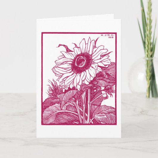 Zonnebloem (1919)  Woodcut door Julie de Graag Kaart (Voorkant)