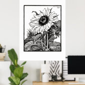 Zonnebloem (1919)  Woodcut door Julie de Graag Poster (Thuiskantoor)