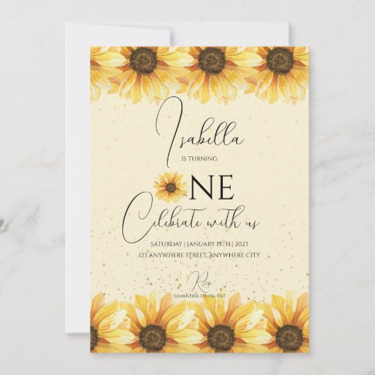 Zonnebloem 1e verjaardag kaart (Voorkant)