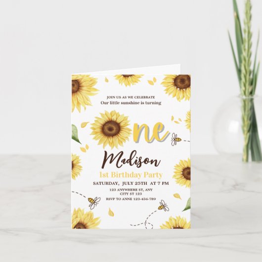 Zonnebloem 1e verjaardag Uitnodigen, Bumble Bee Ve (Voorkant)