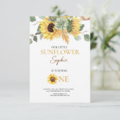 Zonnebloem 1e verjaardag Uitnodigen Kaart (Staand voorkant)