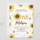 Zonnebloem 1e verjaardag Uitnodigen, Sunshine Bee Kaart (Voorkant)