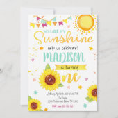 Zonnebloem 1e verjaardag Uitnodiging voor een meis (Voorkant)