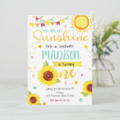 Zonnebloem 1e verjaardag Uitnodiging voor een meis (Staand voorkant)