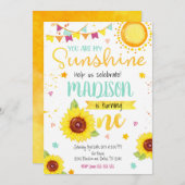 Zonnebloem 1e verjaardag Uitnodiging voor een meis (Voorkant / Achterkant)