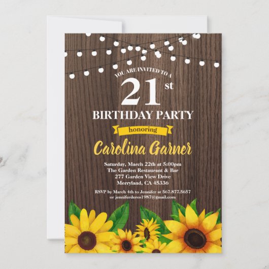 Zonnebloem 21e verjaardag uitnodiging. Alle leefti Kaart (Voorkant)