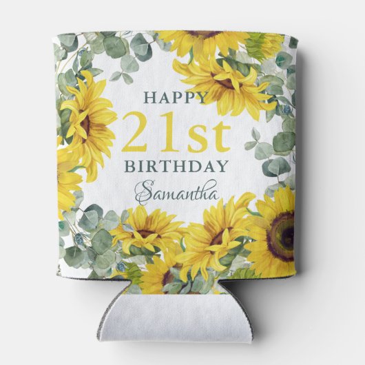 Zonnebloem 21ste verjaardagsfeest blikjeskoeler (Achterkant)