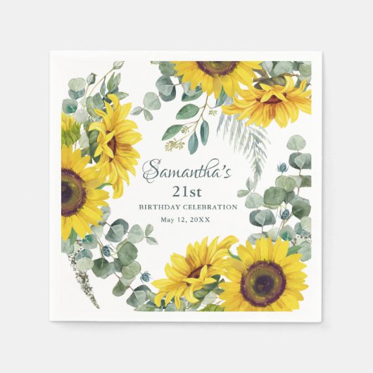 Zonnebloem 21ste verjaardagsfeest servet (Voorkant)