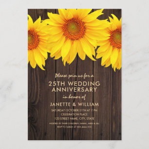 Zonnebloem 25th Wedding Jubileum Rustic Wood Kaart