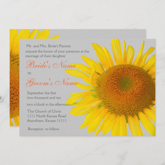 Zonnebloem 2 Huwelijk Kaart (Voorkant / Achterkant)