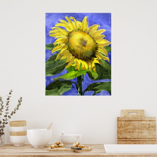 Zonnebloem 2-Waterverf schilderkunst afdrukken Poster (Keuken)