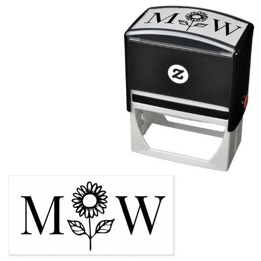 Zonnebloem #3 Trouwkoppel 2 Initiaal Monogram Zelfinktende Stempel (In situ)