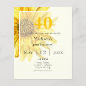 Zonnebloem | 40e Budget Verjaardag Uitnodiging (Voorkant)