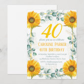 Zonnebloem 40e verjaardag Geel Bloemen Eucalyptus Kaart (Voorkant / Achterkant)