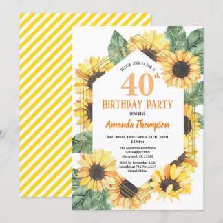 Zonnebloem 40ste verjaardag feest vrouwen kaart