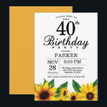 Zonnebloem 40th Birthday Invitation Kaart<br><div class="desc">Zonnebloem 40th Birthday Invitation. Floral Flowers en White Background landretro. Vrouwendag. 12e 13e 15e 16e 18e 21e 30e 40e 50e 60e 70e 90e 100e, om het even welke leeftijd. Afdrukbaar digitaal. Voor verdere aanpassing, te klikken gelieve de knoop "van de Aanpassing het"en ons ontwerphulpmiddel te gebruiken om deze sjabloon te...</div>