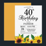 Zonnebloem 40th Birthday Invitation Kaart<br><div class="desc">Zonnebloem 40th Birthday Invitation. Floral Flowers en White Background landretro. Vrouwendag. 12e 13e 15e 16e 18e 21e 30e 40e 50e 60e 70e 90e 100e, om het even welke leeftijd. Afdrukbaar digitaal. Voor verdere aanpassing, te klikken gelieve de knoop "van de Aanpassing het"en ons ontwerphulpmiddel te gebruiken om deze sjabloon te...</div>