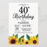 Zonnebloem 40th Birthday Invitation Kaart<br><div class="desc">Zonnebloem 40th Birthday Invitation. Floral Flowers en White Background landretro. Vrouwendag. 12e 13e 15e 16e 18e 21e 30e 40e 50e 60e 70e 90e 100e, om het even welke leeftijd. Afdrukbaar digitaal. Voor verdere aanpassing, te klikken gelieve de knoop "van de Aanpassing het"en ons ontwerphulpmiddel te gebruiken om deze sjabloon te...</div>