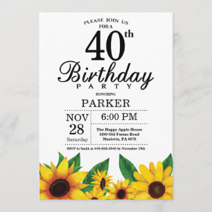 Zonnebloem 40th Birthday Invitation Kaart
