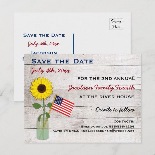 Zonnebloem 4 juli Feest of Reünie Save the Date Aankondigingskaart (Voorkant / Achterkant)