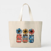 Zonnebloem 4 juli | God zegene Amerika Grote Tote Bag (Achterkant)