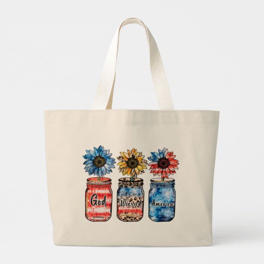 Zonnebloem 4 juli | God zegene Amerika Grote Tote Bag (Achterkant)